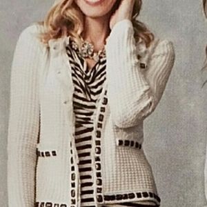 CAbi White and Black Cardigan Sweater